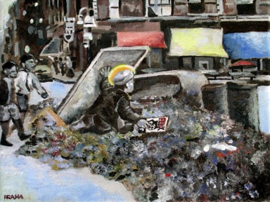 Yukio Kevin Iraha, 
Child in a rubble. Resurrecting from pile of rubble. 