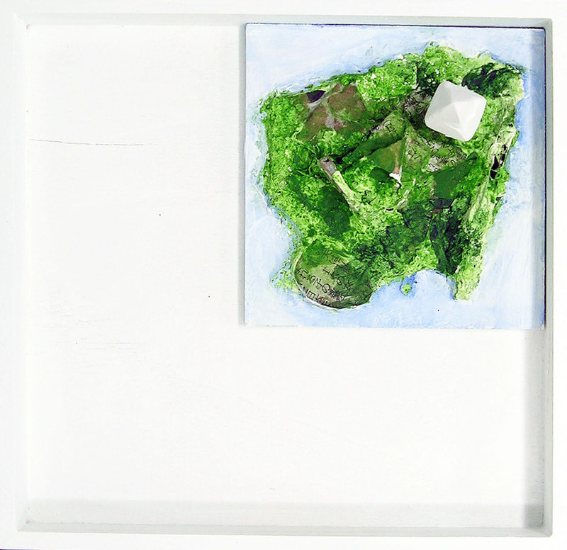 Yukio Kevin Iraha's mixed media abstract art image of island. 