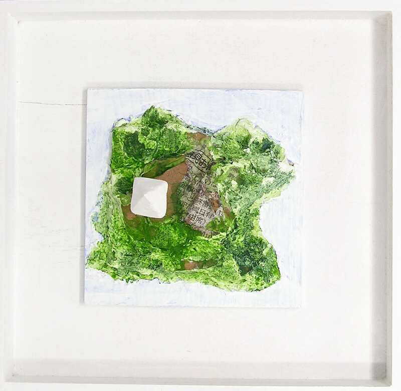 Yukio Kevin Iraha's mixed media abstract art image of island. 